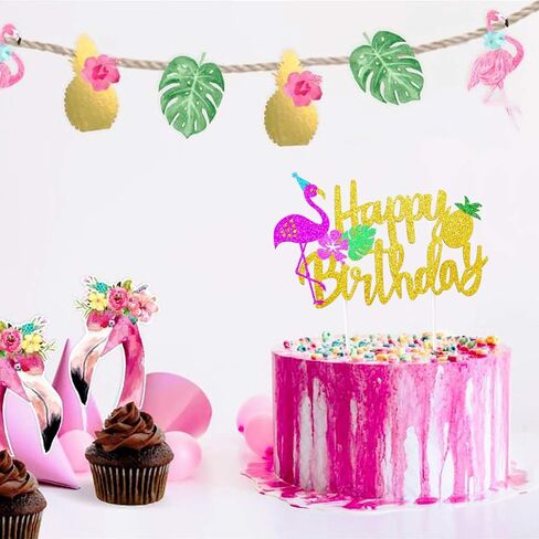 كعكة عيد ميلاد لامعة فلامنغو سعيد عيد ميلاد الأناناس كيك بيك عيد ميلاد ديكور لمستلزمات حفلات لواو تروبيكال تيكي in Kuwait