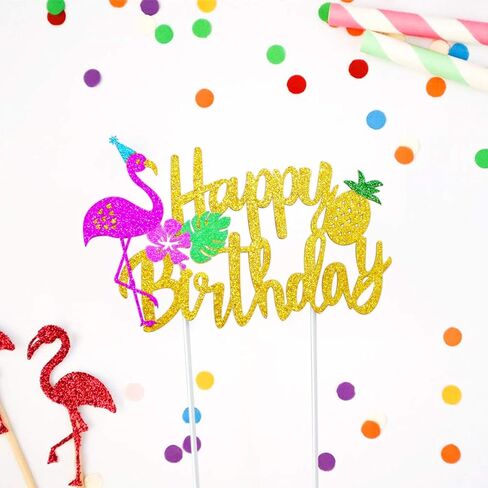 كعكة عيد ميلاد لامعة فلامنغو سعيد عيد ميلاد الأناناس كيك بيك عيد ميلاد ديكور لمستلزمات حفلات لواو تروبيكال تيكي in Kuwait
