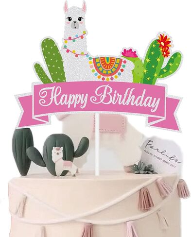 زينة كعكة عيد ميلاد سعيد لاما كاكتوس، بتصميم احتفالات مكسيكية لحفلات استقبال المولود والتاكو وأعياد الميلاد والهدايا in Kuwait