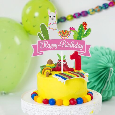 زينة كعكة عيد ميلاد سعيد لاما كاكتوس، بتصميم احتفالات مكسيكية لحفلات استقبال المولود والتاكو وأعياد الميلاد والهدايا in Kuwait