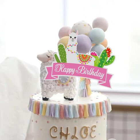 زينة كعكة عيد ميلاد سعيد لاما كاكتوس، بتصميم احتفالات مكسيكية لحفلات استقبال المولود والتاكو وأعياد الميلاد والهدايا in Kuwait