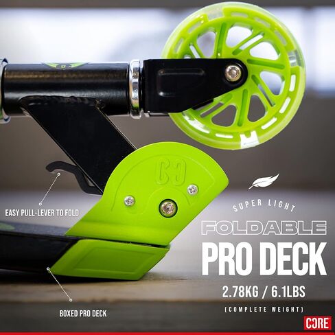 Scooter for Kids Ages 6-12 - CORE Foldy Kids Scooter, Kick Scooter, 2 Wheel Light-Up LED, Easy Folding Scooter, 3 Adjustable Height Handlebar, Pro Deck, Boys Scooter & Girls Scooter, 4 Colors in Kuwait