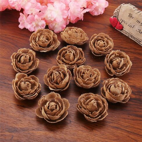 DECORA 12 Pieces Handmade Burlap Rose Flowers for Wedding Decoration DIY Craft Making in Kuwait
