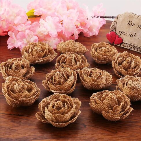 DECORA 12 Pieces Handmade Burlap Rose Flowers for Wedding Decoration DIY Craft Making in Kuwait