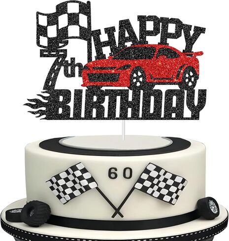 هلاواوا زينة كعكة عيد الميلاد السابع بتصميم سيارة سباق - زينة كعكة عيد الميلاد بطابع سيارة للاولاد والبنات بعمر 7 سنوات - لوازم تزيين حفلات اعياد ميلاد الاطفال in Kuwait