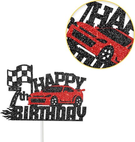هلاواوا زينة كعكة عيد الميلاد السابع بتصميم سيارة سباق - زينة كعكة عيد الميلاد بطابع سيارة للاولاد والبنات بعمر 7 سنوات - لوازم تزيين حفلات اعياد ميلاد الاطفال in Kuwait