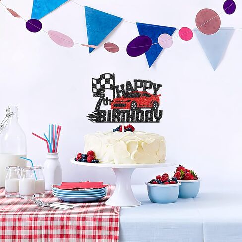 هلاواوا زينة كعكة عيد الميلاد السابع بتصميم سيارة سباق - زينة كعكة عيد الميلاد بطابع سيارة للاولاد والبنات بعمر 7 سنوات - لوازم تزيين حفلات اعياد ميلاد الاطفال in Kuwait