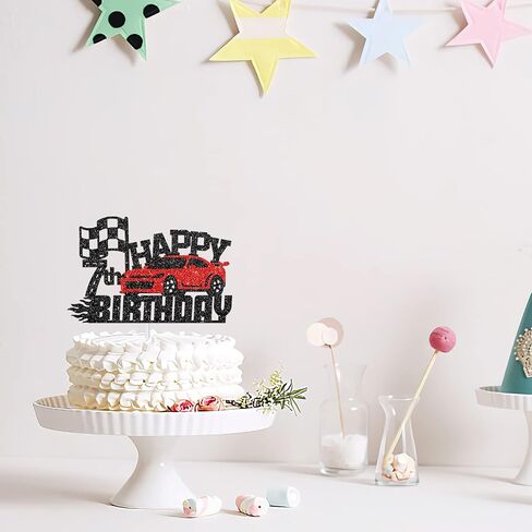 هلاواوا زينة كعكة عيد الميلاد السابع بتصميم سيارة سباق - زينة كعكة عيد الميلاد بطابع سيارة للاولاد والبنات بعمر 7 سنوات - لوازم تزيين حفلات اعياد ميلاد الاطفال in Kuwait
