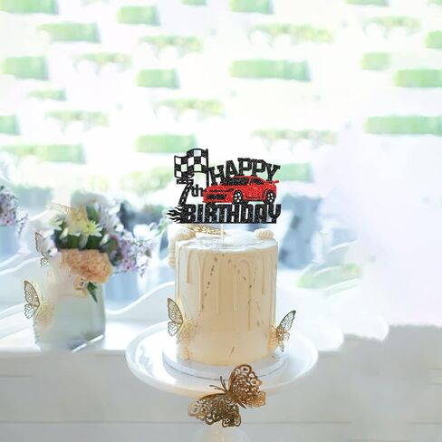 هلاواوا زينة كعكة عيد الميلاد السابع بتصميم سيارة سباق - زينة كعكة عيد الميلاد بطابع سيارة للاولاد والبنات بعمر 7 سنوات - لوازم تزيين حفلات اعياد ميلاد الاطفال in Kuwait