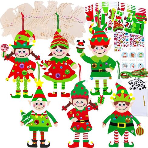 Winlyn 24 Sets Christmas Craft Kits Winter Crafts DIY Santa's Helper Elf Ornaments Decorations Arts Sets Elf Christmas Foam Stickers for Kids Holiday Festive Home Classroom Activities Party Favors in Saudi Arabia