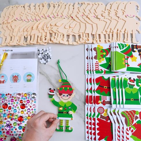 Winlyn 24 Sets Christmas Craft Kits Winter Crafts DIY Santa's Helper Elf Ornaments Decorations Arts Sets Elf Christmas Foam Stickers for Kids Holiday Festive Home Classroom Activities Party Favors in Saudi Arabia