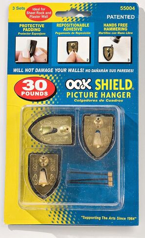 OOK 55003 Shield Design Picture Hangers, Reusable Art Hooks, Brass, 50lbs (2 Set) in Kuwait
