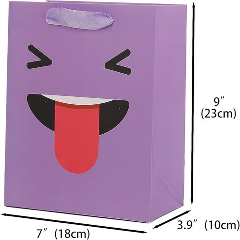 jabberwpacking 9" Medium Gift Bags with Tissue Paper Mischievous Smile Gift Bag for Birthday Party, Wedding, Baby Shower, Party Favor-4 Pack (Yellow, Purple, Pink, Blue) in Kuwait