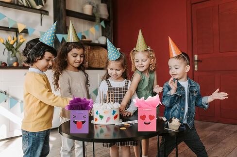 jabberwpacking 9" Medium Gift Bags with Tissue Paper Mischievous Smile Gift Bag for Birthday Party, Wedding, Baby Shower, Party Favor-4 Pack (Yellow, Purple, Pink, Blue) in Kuwait