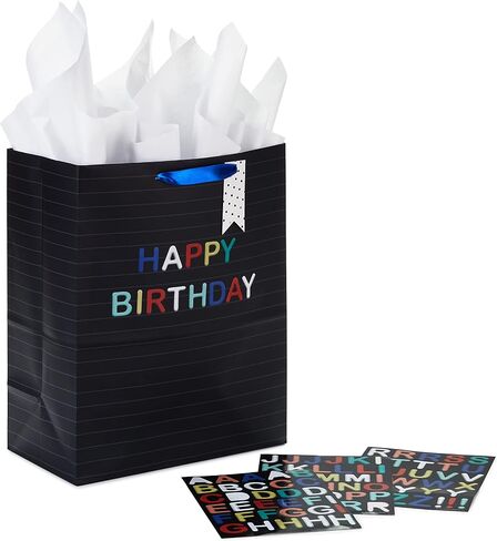 Hallmark 13" Large Personalized Gift Bag with Tissue Paper (Black Letterboard with Letter Stickers) for Back to School, Birthdays, Graduations, Holidays, Baby Showers in Saudi Arabia
