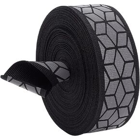 BENECREAT 11Yard 1inch Wide Geometric Print Silver Sew On Reflective Ribbon Tape, High Visibility Reflective Tape Strip Warning Tape for Clothing, Rain Coats, Jackets, Black in Kuwait