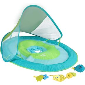 SwimWays Baby Spring Float with Canopy - Inflatable Float for Children with Detached Floating Toys and UPF Sun Protection - Aqua/Green in Kuwait