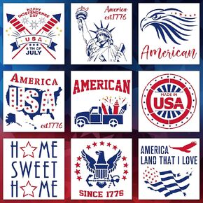 USA America Stencils for Painting on Wood Reusable, Patriotic 4th of July Wall Stencil Templates for Painting on Canvas DIY Crafts Scrabooking in Saudi Arabia
