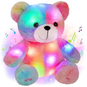 LED Musical Stuffed Teddy Bear Light up Singing Plush Toy Adjustable Volume Lullaby Animated Soothe Birthday Valentine's Day for Kids Girls Toddlers, Rainbow