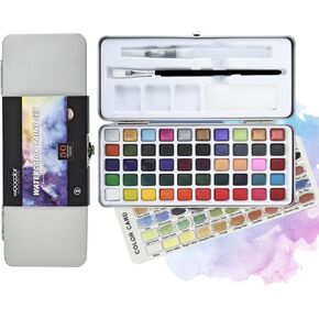 ووكولور مجموعة الوان مائية مكونة من 40 لون اساسي و10 الوان لامعة في صندوق من القصدير المحمول تتضمن فرش وباليت واسفنجات ومجموعة سفر الوان مائية للفنانين والاطفال والبالغين والهواة والمبتدئين في الرسم in Kuwait