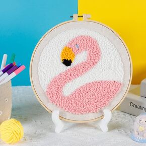 Punch Needle Embroidery DIY Cute Flamingo Cross Stitch Hoop Craft Kits Handcraft Embroidery, (XMD-PD-14) in Saudi Arabia
