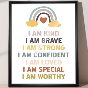 gisgfim Boho Classroom Decor I Am Inspirational Motivational Wall Art Gift Positive Art Print Classroom Office Bedroom Positive Affirmations for Men Women Kids Posters Wall Decor Unframed（8 * 10INCH）