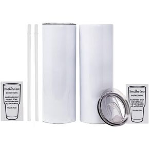 الفراغات الباطنة 20oz البهلوانات التسامي، 2-حزمة فارغة، أكواب شرب نحيفة مستقيمة مع 2 قش بلاستيكية قابلة لإعادة الاستخدام وغطاءين، يدعم عمليات نقل الحرارة DIY، جدار مزدوج من الفولاذ المقاوم للصدأ، استخدام السفر in Kuwait