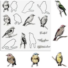 Heureppy Birds Cutting Dies and Clear Stamps Animals with Die Cuts for Card Making, Thankful Words Animal Embossing Stencil Template Tool DIY Scrapbooking Photo Album Craft Decoration in Kuwait