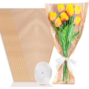 25 عبوة من حافظات الزهور للباقات الكبيرة من اتش دبليو اس فايز، كيس تغليف زهور من ورق الكرافت مع شريط لحفلات الزفاف وعيد الحب واعياد الميلاد ومتجر الزهور in Kuwait