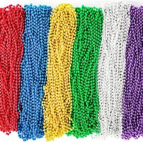 Garma 144Pcs Mardi Gras Beads Bulk 33 Inch 7mm Purple Gold Green Sliver Red Blue Carnival Beaded Necklaces For Mardi Gras Festivals, Mardi Gras Parades, Night Club Dress-up Events