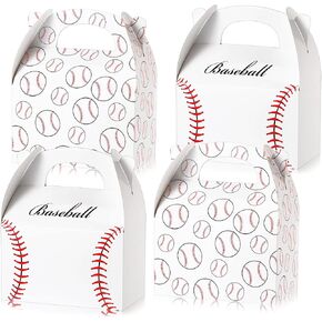 24 Pieces Baseball Party Favor Boxes Sports Theme Party Treat Gift Box With Handle, Kraft Cardboard Team Candy Goodie Bags for Kids Boys Adults Birthday Baby Shower Baseball Party Supplies (Brown)