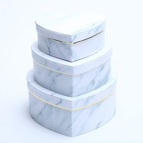 BBJ WRAPS Marble Heart Shaped Paper Flower Boxes for Arrangements with Lids Luxury Gift Packaging,Birthday, Set of 3 (S/M/L Black)