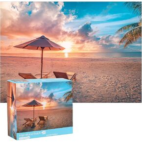 crowm 1000 Piece Jigsaw Puzzle, Hawaii Puzzles for Kids Adults Beautiful Beach Scenes, A Puzzle of The Sunrise and Sunset Beside Beach