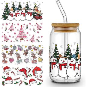 4 ورقات عيد الميلاد بالأشعة فوق البنفسجية DTF كأس نقل للزجاج، فرك عيد الميلاد على النقل للحرف اليدوية في فصل الشتاء ثلج حلوى قصب مقاوم للماء للأشعة فوق البنفسجية DTF ملصقات نقل للأكواب الزجاجية الأثاث DIY الحرفية ديكور عيد الميلاد in Kuwait