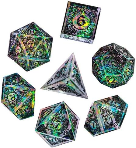 مجموعة نرد حادة DND من معالج الرون القديم الشفاف مع صندوق نرد جلدي | للأبراج المحصنة والتنينات، D&D، الحافة الحادة، نرد الراتنج متعدد السطوح D20، هدايا الزنزانات والتنينات، الملحقات in Kuwait