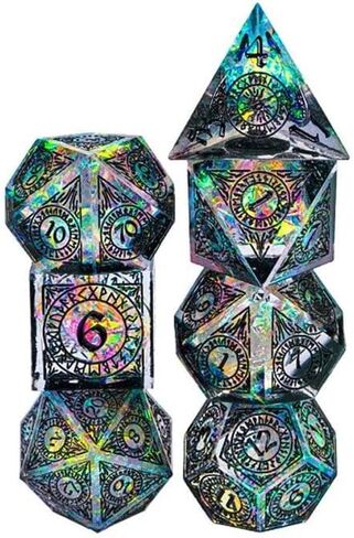 مجموعة نرد حادة DND من معالج الرون القديم الشفاف مع صندوق نرد جلدي | للأبراج المحصنة والتنينات، D&D، الحافة الحادة، نرد الراتنج متعدد السطوح D20، هدايا الزنزانات والتنينات، الملحقات in Kuwait