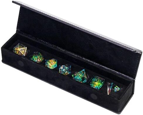 مجموعة نرد حادة DND من معالج الرون القديم الشفاف مع صندوق نرد جلدي | للأبراج المحصنة والتنينات، D&D، الحافة الحادة، نرد الراتنج متعدد السطوح D20، هدايا الزنزانات والتنينات، الملحقات in Kuwait