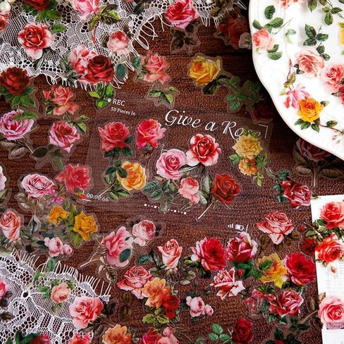 160 Pcs Transparent Flower Stickers for Scrapbooking Junk Journal Diary Planner Bujo Notebook Collage Water Bottle Phone Case Envelope DIY Craft Decoration, 80 Patterns in Saudi Arabia