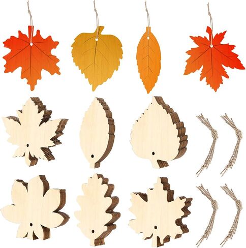 60 Pieces Unfinished Wooden Maple Fall Leaves Craft Blank Leaf Shape Cutout Thanksgiving Ornament for Thanksgiving Fall Party DIY Decoration in Saudi Arabia