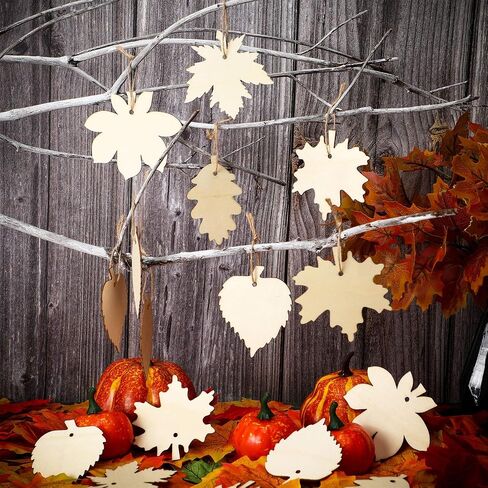 60 Pieces Unfinished Wooden Maple Fall Leaves Craft Blank Leaf Shape Cutout Thanksgiving Ornament for Thanksgiving Fall Party DIY Decoration in Saudi Arabia