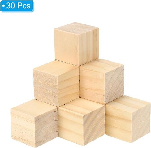 PATIKIL 1.2 Inch Unfinished Wooden Blocks, 30 Pack Natural Wood Cube Square Wood Blocks for DIY Craft Art Project Making in Saudi Arabia
