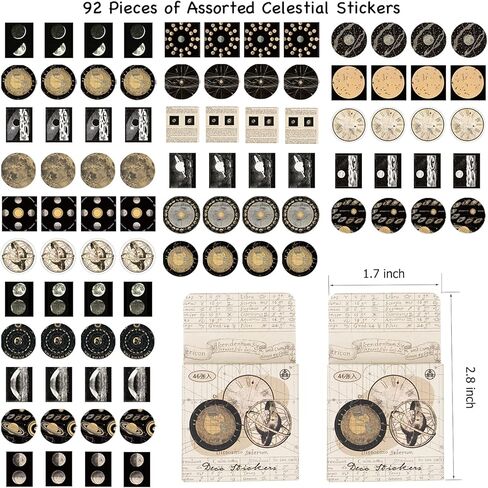 مجموعة ملصقات سماوية لعلم الفلك على الطراز العتيق (92 قطعة)، ملصقات مخططة لعلم التنجيم على شكل كوكب القمر والفضاء لسجلات القصاصات غير المرغوب فيها، لوازم المجلات الرصاصة، ألبوم الحرف اليدوية، حافظات الهاتف، أجهزة الكمبيوتر المحمولة، التقويمات، دفتر الملاح in Kuwait