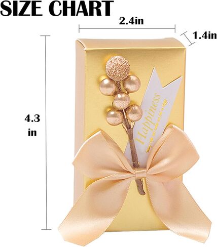 ساجود 50 عبوة من صناديق الهدايا الورقية الذهبية مع شريط وزهور خرز صغيرة، صندوق هدايا حفلات ذهبي لامع لتغليف الحلوى والكوكيز والشوكولاتة والشموع الحرفية in Kuwait