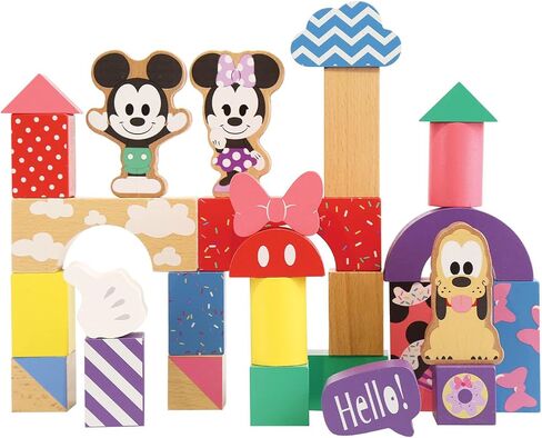 Disney Wooden Toys Mickey Mouse & Friends Block Set, 28-Piece Set Includes Mickey Mouse, Minnie Mouse, and Pluto Block Figures, Officially Licensed Kids Toys for Ages 18 Month by Just Play in Saudi Arabia