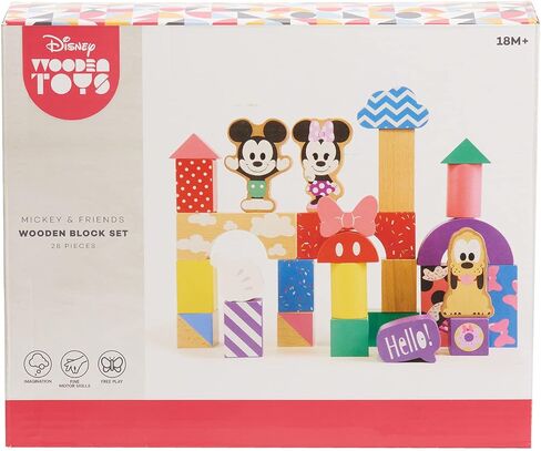 Disney Wooden Toys Mickey Mouse & Friends Block Set, 28-Piece Set Includes Mickey Mouse, Minnie Mouse, and Pluto Block Figures, Officially Licensed Kids Toys for Ages 18 Month by Just Play in Saudi Arabia