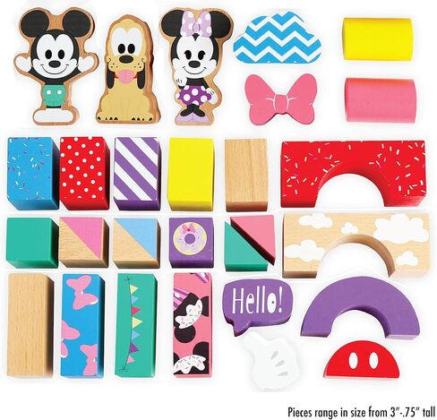 Disney Wooden Toys Mickey Mouse & Friends Block Set, 28-Piece Set Includes Mickey Mouse, Minnie Mouse, and Pluto Block Figures, Officially Licensed Kids Toys for Ages 18 Month by Just Play in Saudi Arabia