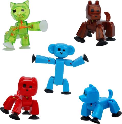Zing Stikbot Pets 5 Pack, Set of 5 Stikbot Collectable Action Figures, Includes 1 Bulldog, 1 Monkey , 1 Cat and 2 Dogs, Create Stop Motion Animation in Saudi Arabia