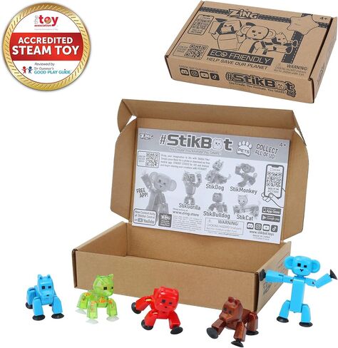 Zing Stikbot Pets 5 Pack, Set of 5 Stikbot Collectable Action Figures, Includes 1 Bulldog, 1 Monkey , 1 Cat and 2 Dogs, Create Stop Motion Animation in Saudi Arabia