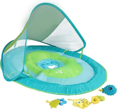 SwimWays Baby Spring Float with Canopy - Inflatable Float for Children with Detached Floating Toys and UPF Sun Protection - Aqua/Green in Saudi Arabia