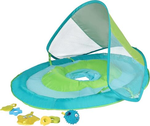 SwimWays Baby Spring Float with Canopy - Inflatable Float for Children with Detached Floating Toys and UPF Sun Protection - Aqua/Green in Saudi Arabia